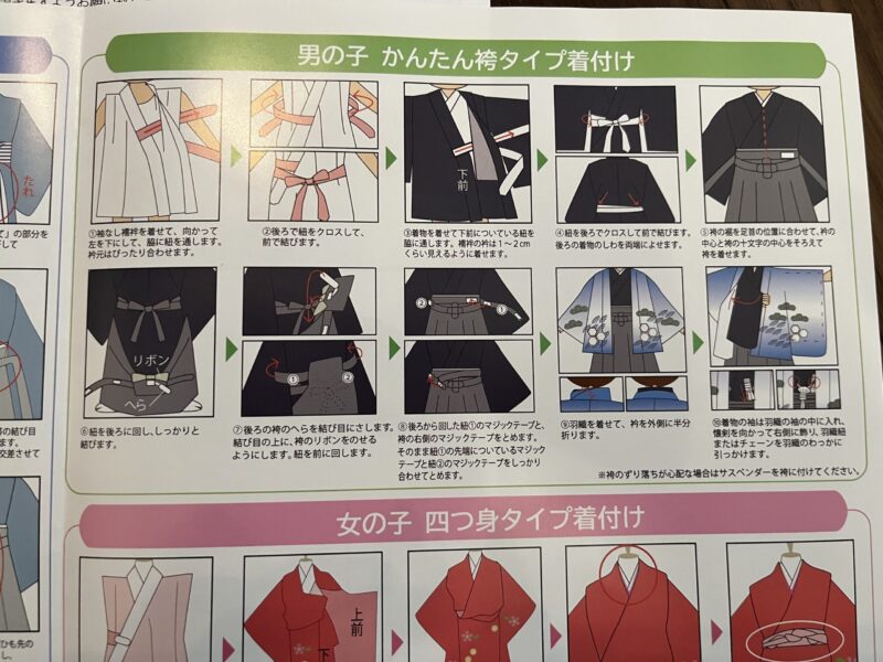 RENCAの着付け説明書(男の子の簡単袴タイプの図解